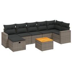 vidaXL Set de sofás de jardín 8 pzas y cojines ratán sintético gris