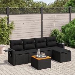vidaXL Set de sofás de jardín 6 piezas y cojines ratán sintético negro