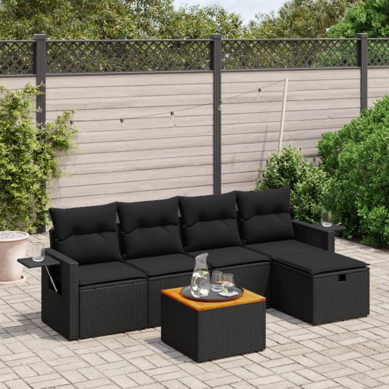 vidaXL Set de sofás de jardín 6 piezas y cojines ratán sintético negro vidaXL Set de sofás de jardín 6 piezas y cojines ratán sintético negro