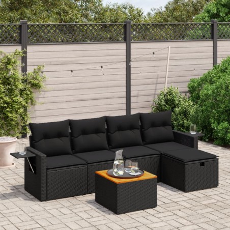 vidaXL Set de sofás de jardín 6 piezas y cojines ratán sintético negro