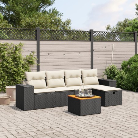 vidaXL Set de sofás de jardín 6 piezas y cojines ratán sintético negro