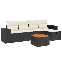 vidaXL Set de sofás de jardín 6 piezas y cojines ratán sintético negro