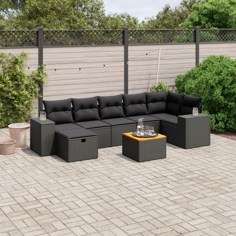 vidaXL Set de sofás de jardín 8 piezas y cojines ratán sintético negro vidaXL Set de sofás de jardín 8 piezas y cojines ratán sintético negro