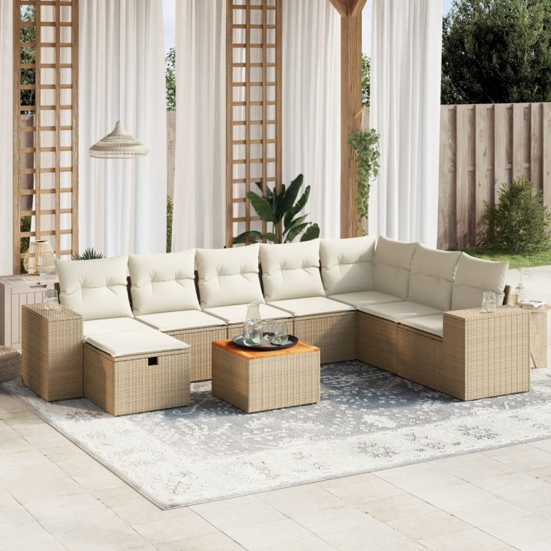 vidaXL Set de sofás de jardín 9 pzas con cojines ratán sintético beige vidaXL Set de sofás de jardín 9 pzas con cojines ratán sintético beige