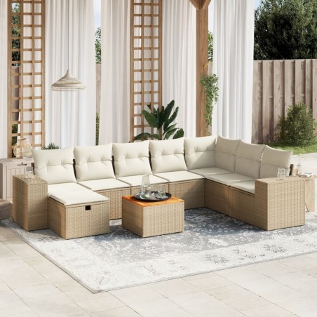 vidaXL Set de sofás de jardín 9 pzas con cojines ratán sintético beige