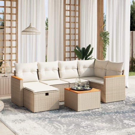 vidaXL Set sofás de jardín 7 piezas y cojines ratán sintético beige
