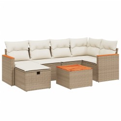 vidaXL Set sofás de jardín 7 piezas y cojines ratán sintético beige