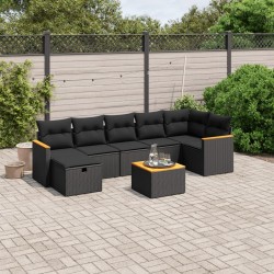 vidaXL Set de sofás de jardín 8 piezas y cojines ratán sintético negro