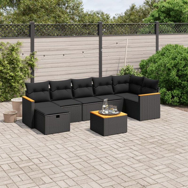 vidaXL Set de sofás de jardín 8 piezas y cojines ratán sintético negro vidaXL Set de sofás de jardín 8 piezas y cojines ratán sintético negro