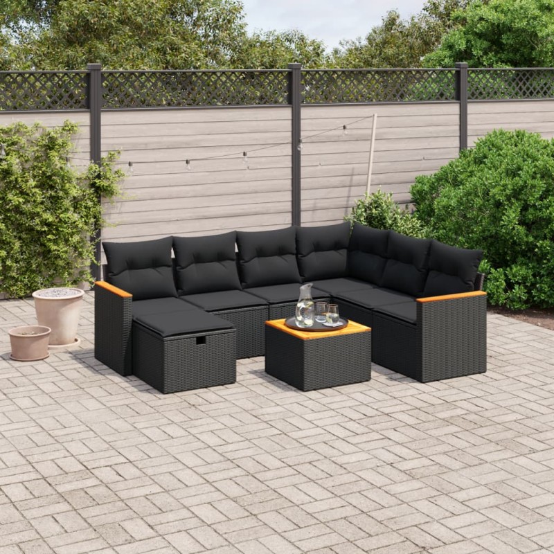 vidaXL Set de sofás de jardín 8 piezas y cojines ratán sintético negro vidaXL Set de sofás de jardín 8 piezas y cojines ratán sintético negro