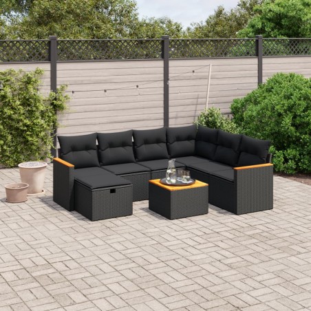 vidaXL Set de sofás de jardín 8 piezas y cojines ratán sintético negro