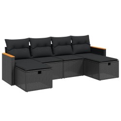 vidaXL Set de sofás de jardín 6 piezas y cojines ratán sintético negro