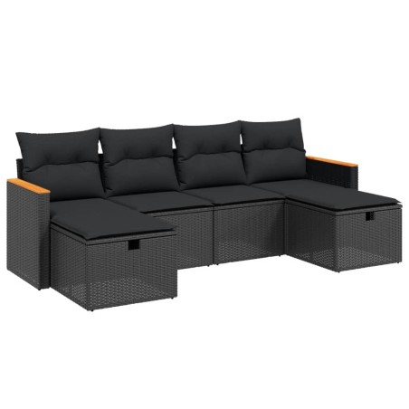 vidaXL Set de sofás de jardín 6 piezas y cojines ratán sintético negro