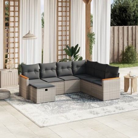 vidaXL Set de sofás de jardín 7 piezas con cojines ratán PE gris