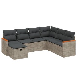 vidaXL Set de sofás de jardín 7 piezas con cojines ratán PE gris