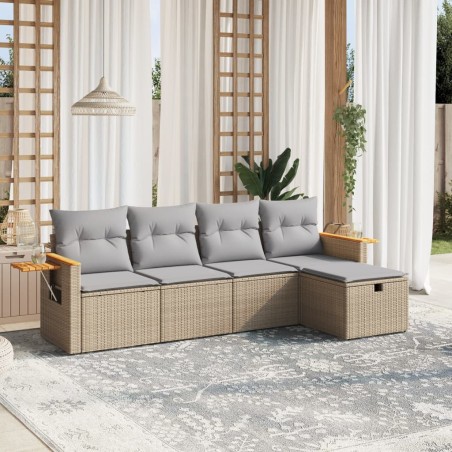 vidaXL Juego de sofás jardín con cojines beige mezcla 5 pzas ratán PE