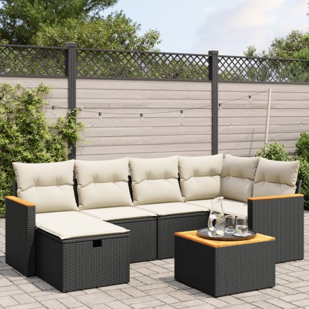 vidaXL Set de comedor de jardín 7 pzas y cojines ratán sintético negro