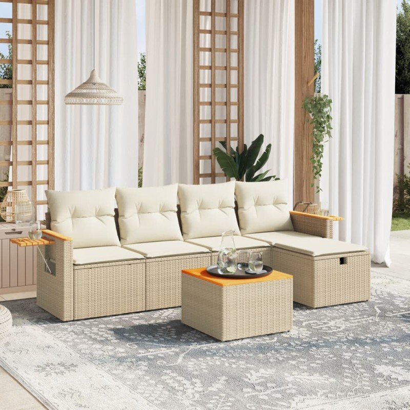 vidaXL Juego de sofás jardín con cojines 6 pzas ratán sintético beige vidaXL Juego de sofás jardín con cojines 6 pzas ratán sintético beige