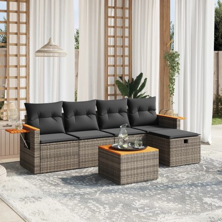vidaXL Set de muebles de jardín 6 pzas y cojines ratán sintético gris