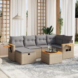vidaXL Juego de sofás jardín con cojines beige mezcla 7 pzas ratán PE