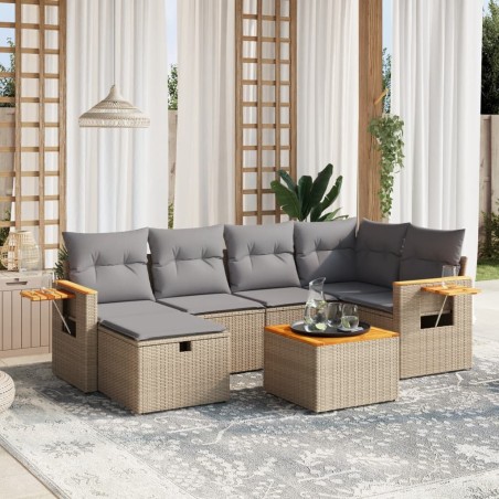 vidaXL Juego de sofás jardín con cojines beige mezcla 7 pzas ratán PE