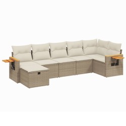 vidaXL Set sofás de jardín 7 piezas y cojines ratán sintético beige