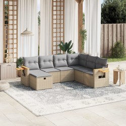 vidaXL Juego de sofás jardín con cojines beige mezcla 7 pzas ratán PE