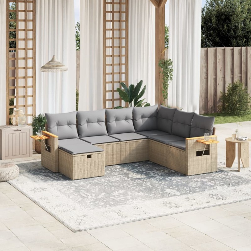 vidaXL Juego de sofás jardín con cojines beige mezcla 7 pzas ratán PE vidaXL Juego de sofás jardín con cojines beige mezcla 7 pzas ratán PE