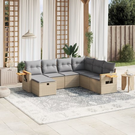 vidaXL Juego de sofás jardín con cojines beige mezcla 7 pzas ratán PE