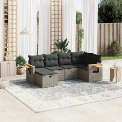 vidaXL Set de muebles de jardín 6 pzas y cojines ratán sintético gris