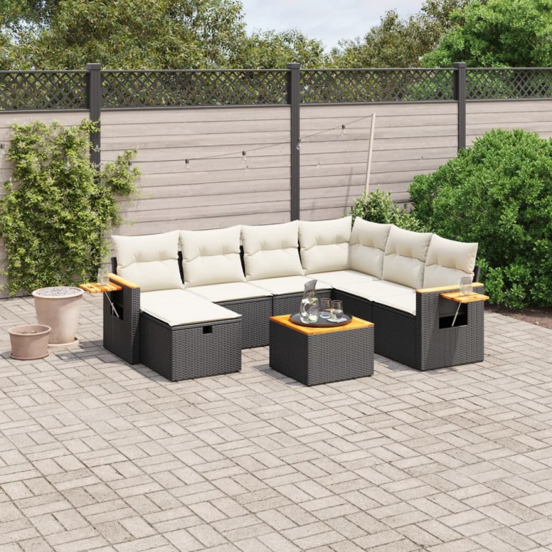 vidaXL Set de sofás de jardín 8 piezas y cojines ratán sintético negro vidaXL Set de sofás de jardín 8 piezas y cojines ratán sintético negro