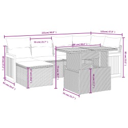 vidaXL Set de comedor de jardín 7 pzas y cojines ratán sintético negro