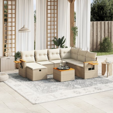 vidaXL Juego de sofás de jardín con cojines beige 8 pzas ratán PE