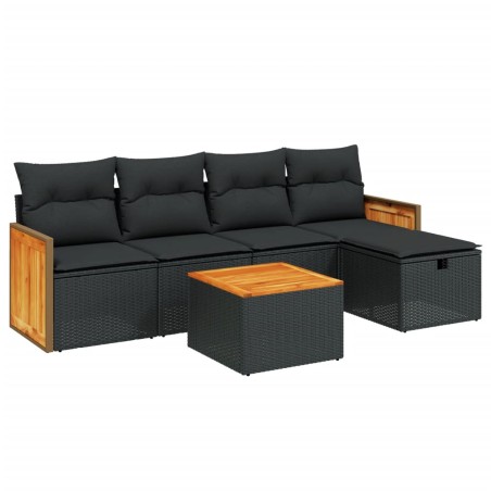 vidaXL Set de sofás de jardín 6 piezas y cojines ratán sintético negro