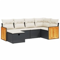 vidaXL Set de sofás de jardín 6 piezas y cojines ratán sintético negro