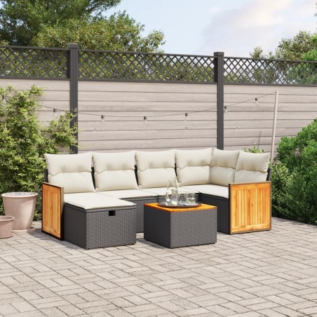 vidaXL Set de comedor de jardín 7 pzas y cojines ratán sintético negro