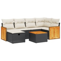 vidaXL Set de comedor de jardín 7 pzas y cojines ratán sintético negro