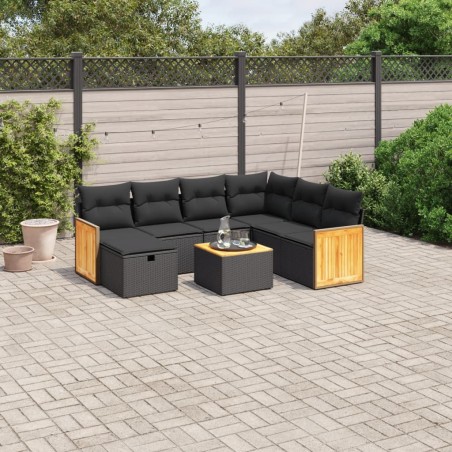vidaXL Set de sofás de jardín 8 piezas y cojines ratán sintético negro