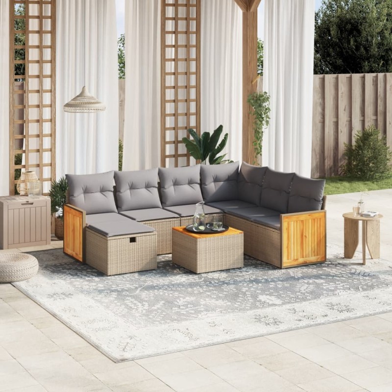 vidaXL Juego de sofás jardín con cojines beige mezcla 8 pzas ratán PE vidaXL Juego de sofás jardín con cojines beige mezcla 8 pzas ratán PE