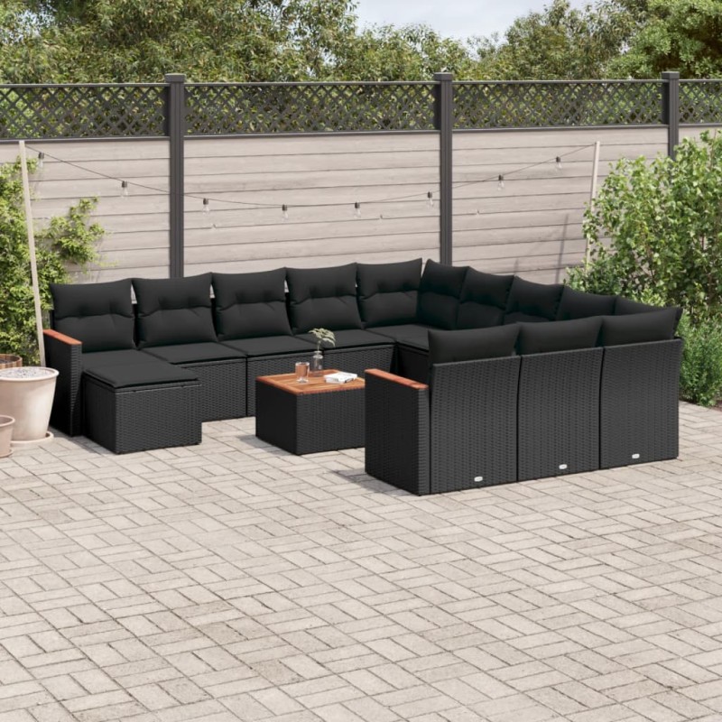 vidaXL Set de sofás de jardín y cojines 13 pzas ratán sintético negro vidaXL Set de sofás de jardín y cojines 13 pzas ratán sintético negro