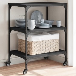 vidaXL Carrito de cocina de madera de ingeniería negro 60x41x76 cm