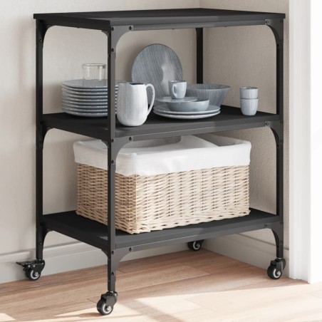 vidaXL Carrito de cocina de madera de ingeniería negro 60x41x76 cm