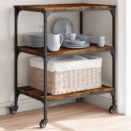 vidaXL Carrito de cocina madera ingeniería roble ahumado 60x41x76 cm