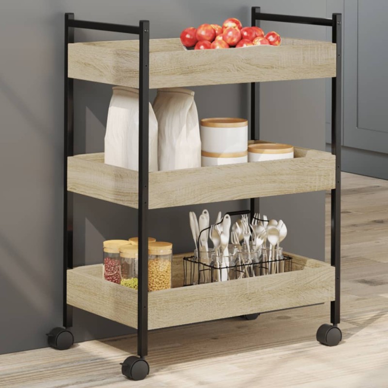 vidaXL Carrito de cocina madera de ingeniería roble Sonoma 50x30x70 cm vidaXL Carrito de cocina madera de ingeniería roble Sonoma 50x30x70 cm