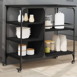 vidaXL Carrito de cocina de madera de ingeniería negro 100x45x89,5 cm