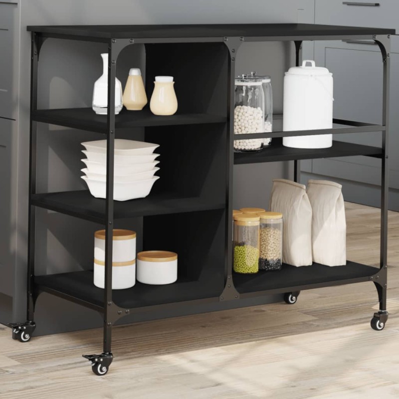 vidaXL Carrito de cocina de madera de ingeniería negro 100x45x89,5 cm vidaXL Carrito de cocina de madera de ingeniería negro 100x45x89,5 cm