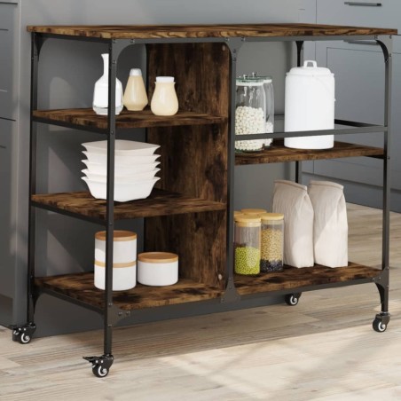 vidaXL Carrito de cocina madera ingeniería roble ahumado 100x45x89,5cm