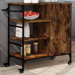 vidaXL Carrito de cocina de madera roble ahumado 87,5x38,5x84,5 cm