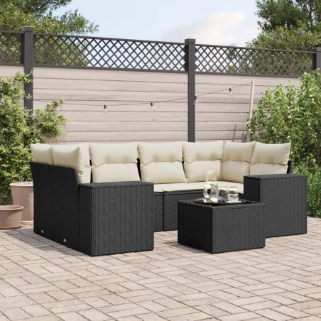 vidaXL Set de comedor de jardín 7 pzas y cojines ratán sintético negro
