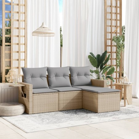 vidaXL Juego de sofás jardín con cojines 4 pzas ratán sintético beige